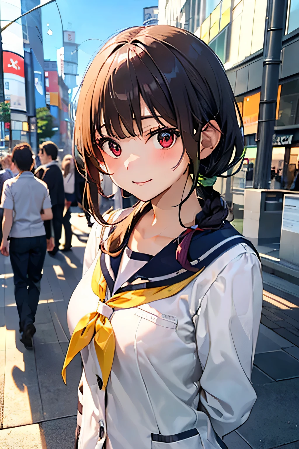 /*quality*/
masterpiece, best quality,
BREAK,
/*figure*/
1girl,Yukinoshita_yukino,
BREAK
/*system*/
glamorous,tall,large breasts,
BREAK
/*Hair Type*/
straight hair,
BREAK
/*Hair length*/
{very short hair | medium hair | long hair},
BREAK
/*Hairstyle*/
{blunt bangs | bob cut | ponytail | twintails | drill hair | hair bun | slicked back hair | forehead | single braid | braid hair},
BREAK
/*Hair Color*/
{black hair | blonde hair | pink hair | brown hair | white hair | purple hair | red hair | orange hair | blue hair | yellow hair | green hair | yellow green hair | silver hair | sky blue hair | gray hair | copper hair},
BREAK
/*eye*/
beautiful eyes,red eyes,
BREAK
/*expression*/
{smile|light smile|cheerful},
BREAK
/*Costume*/
{sailor suit|school uniform,blazer|school uniform,cardigan},
BREAK
/*Pause*/
arms behind back,
BREAK
/*angle*/
upper body,
BREAK
/*place*/
(detailed Shibuya street background:1.2),
BREAK
/*Brightness*/
sunlight,