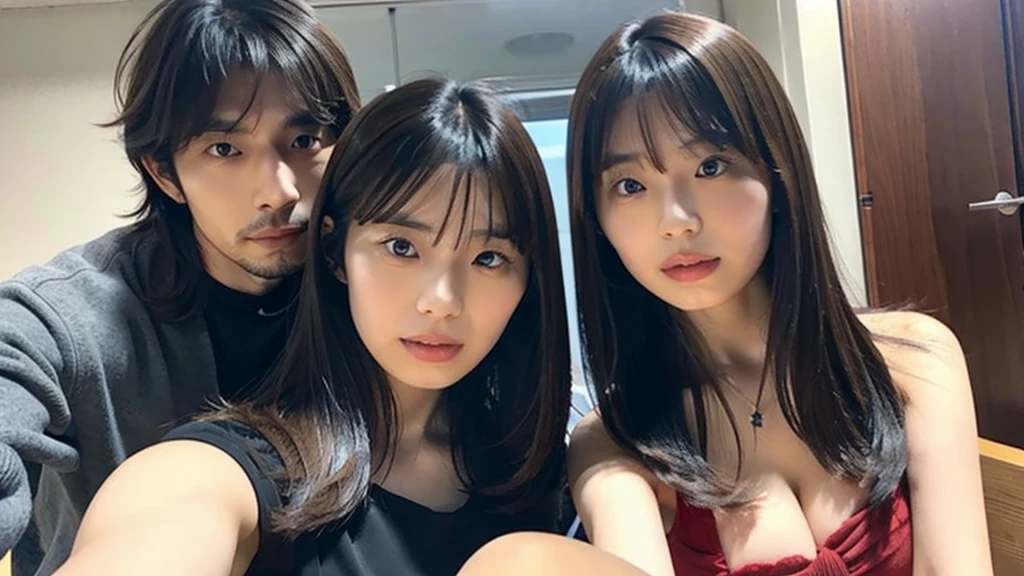 Kikuchi Hina takes a selfie with a man with long bangs and wolf hair