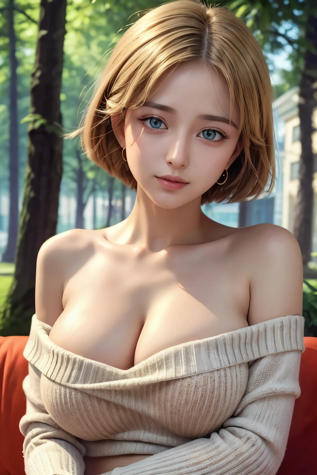 (masterpiece, best quality: 1.2),1 Woman, Exquisite eyes,， （（off-shoulder sweater））Naturally large breasts，nipple（HD）（（best quality））， （（Surrealism））