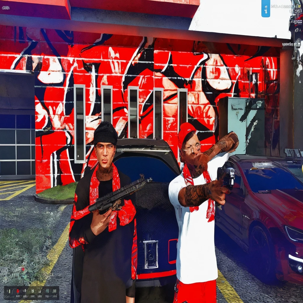 there are two men standing next to a car with a gun, gta artstyle, gta5 style, gta chinatowon art style, gta style, grand theft auto style, gta art, gta art style, gta 6 style, style of gta v artworks, gta in moscow, gta v street style, style of gta v, gta v style