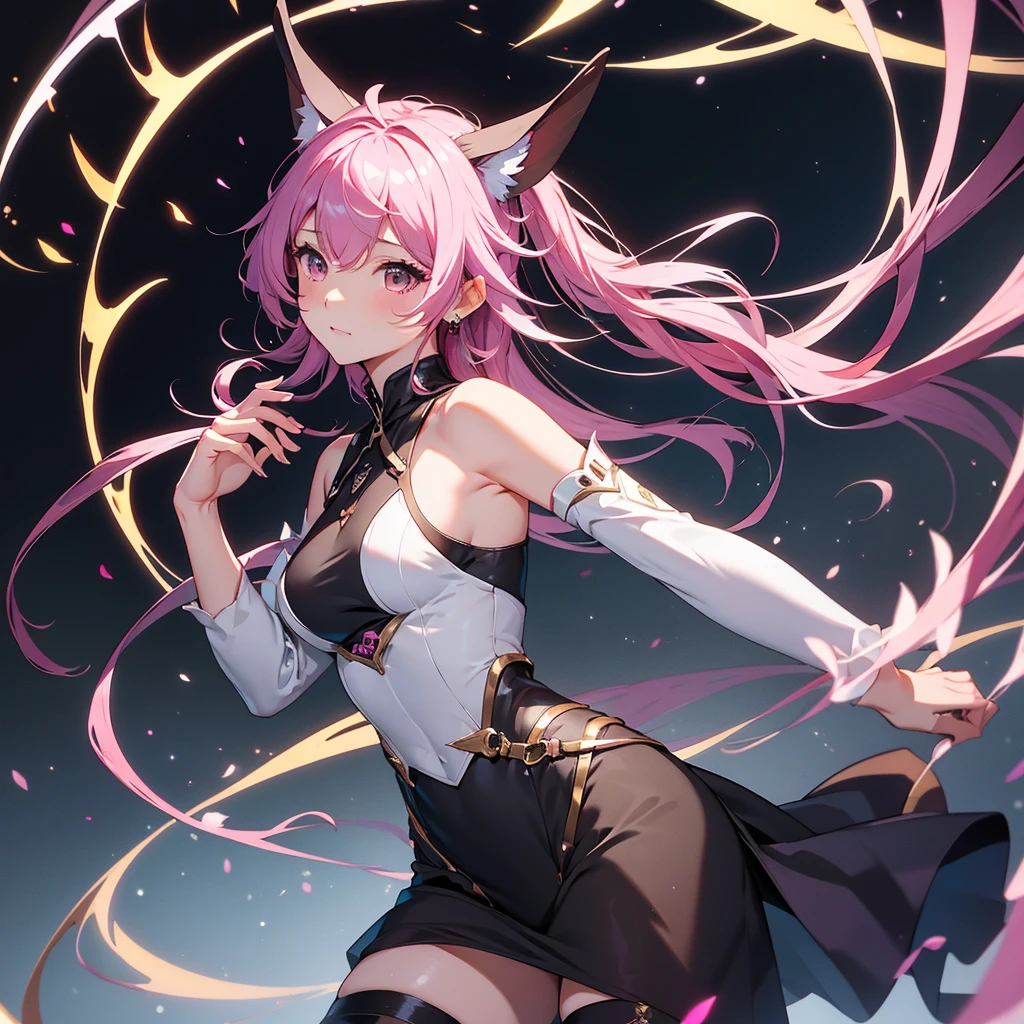 Highest quality、masterpiece、High sensitivity、High resolution、Detailed Description、Slim Body、pink perl hair、black dressed、wing ear, vtuber