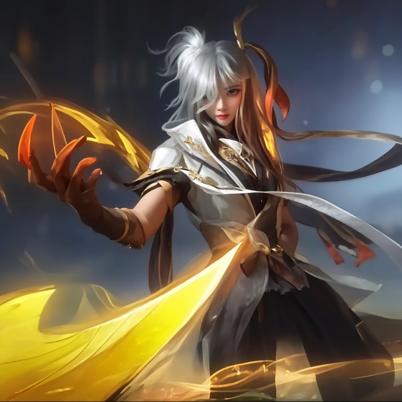 (8k, 4k, best quality, highres:1.2), (maasterpiece, realistic, photo realistic:1.37), 1boys, solo, beautiful face, eyelashes, nose, glossy lips, (detailed eyes, looking at viewer, fair skin, white skin:1.5), fine complexion, upper body, large breasts, busty,, (:1.5), outdoor onsen, two side up, absurdly long hair, blonde hair, pink hair, bangs, hair ornament, bow, younger, aged down