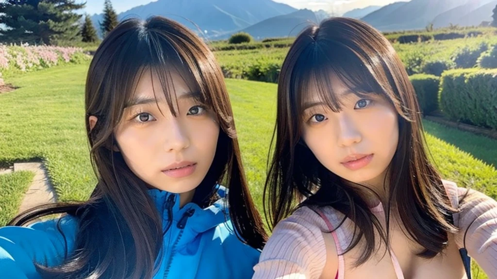 Kikuchi Hina takes a selfie with a man with long bangs and wolf hair.,