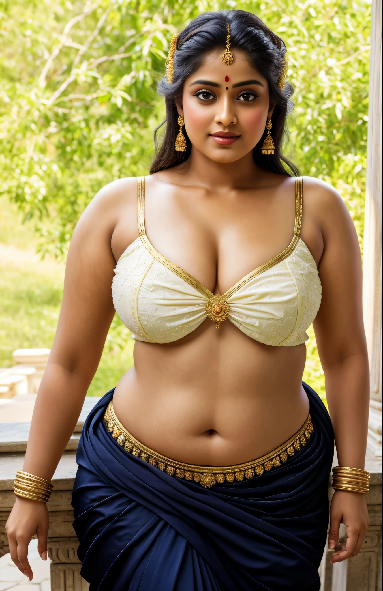 Looks like Jannat Zubair, Beautiful Indian Woman, wearing saree, sari Beauty, gorgeous, curvy, sexy navel folds, Apsara, Maharani, royal queen woman, nymph from Hindu Mythology, Urvashi, matchless beauty, Highly detailed, Oil Painting by Peter Paul Rubens inspired by Raja Ravi Varma, Matchless beauty, captivating, gorgeous, heavenly beauty, celestial beauty, by Peter Paul Rubens, 13, realistic, hyper realistic, micro details, incredible artwork, insane details, ultra High resolution, 8k, 32k, acrylic on canvas, intricate, flawless, detailed, detailed face, detailed eyes, masterpiece, by Peter Paul Rubens, by Caravaggio, by William Adolphe bouguereau, perfect face, perfect body, beautiful art, realism, baroque, renaissance Art, highly textured, beautiful and detailed eyes, uhd, best quality,