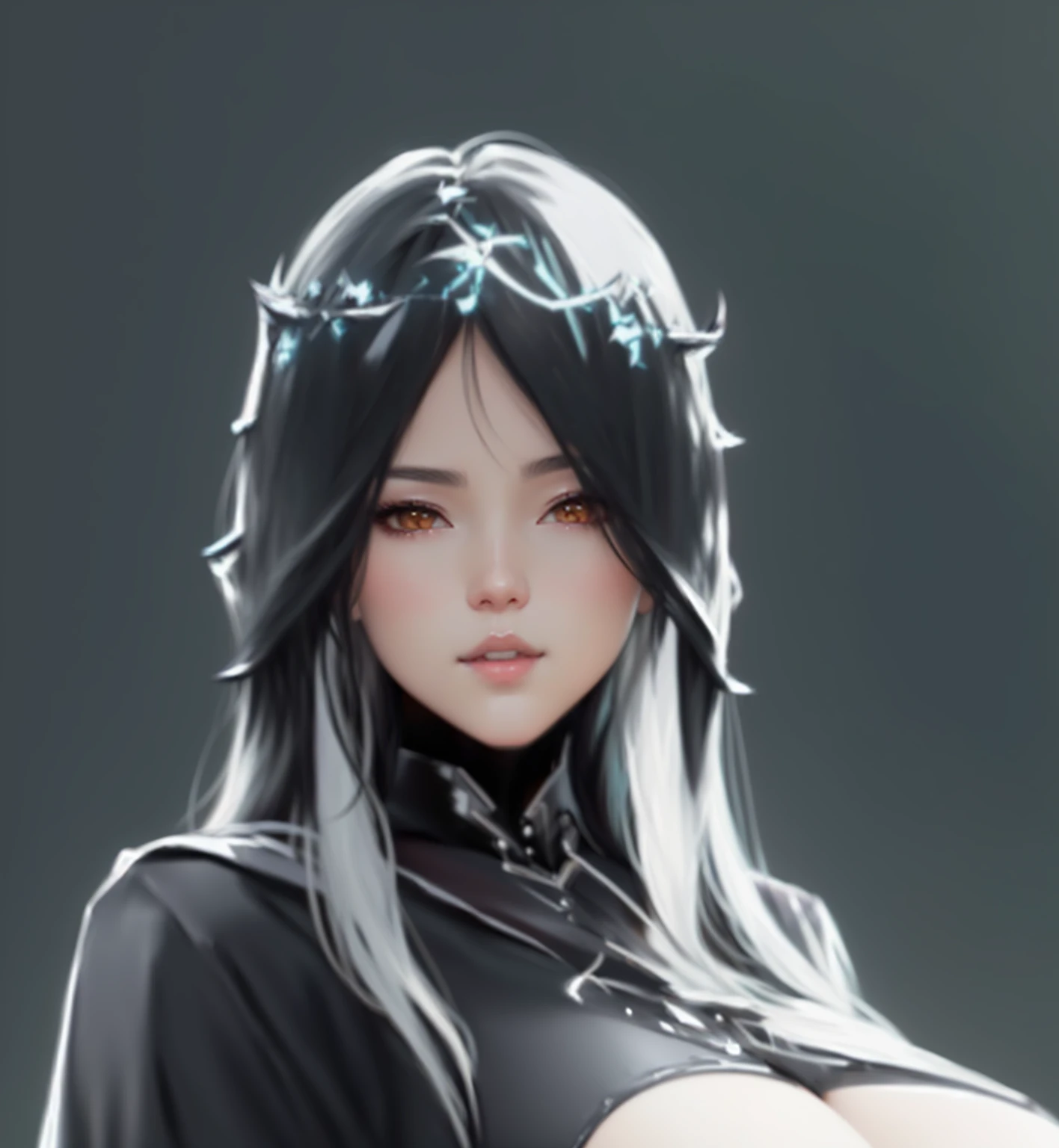 Black Hair、Anime girl in black leather jacket poses for photos, Gu Weiss, author：Yang J, artwork in the style of Gu Weiss, rossdraws 1. 0, Fan Art Best Artstation, by Feng Zhu, Stunning character art, Portrait of a witch, rossdraws numbers, rossdraws sakimimichan, rossdraws 2. 0
