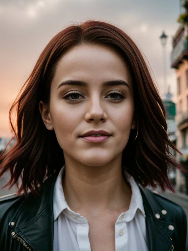 Cinematic, realistic, close-up, cinematic documentary of a 22-year-old woman with vibrant red short hair and eyes the hue of twilight, embracing the lively spirit of New Orleans, Louisiana, the cityâs music and history resonating with her adventurous heart, shot with a Canon EOS R. She has Scottish roots. Tomboy style. Black clothes.
Sage green.