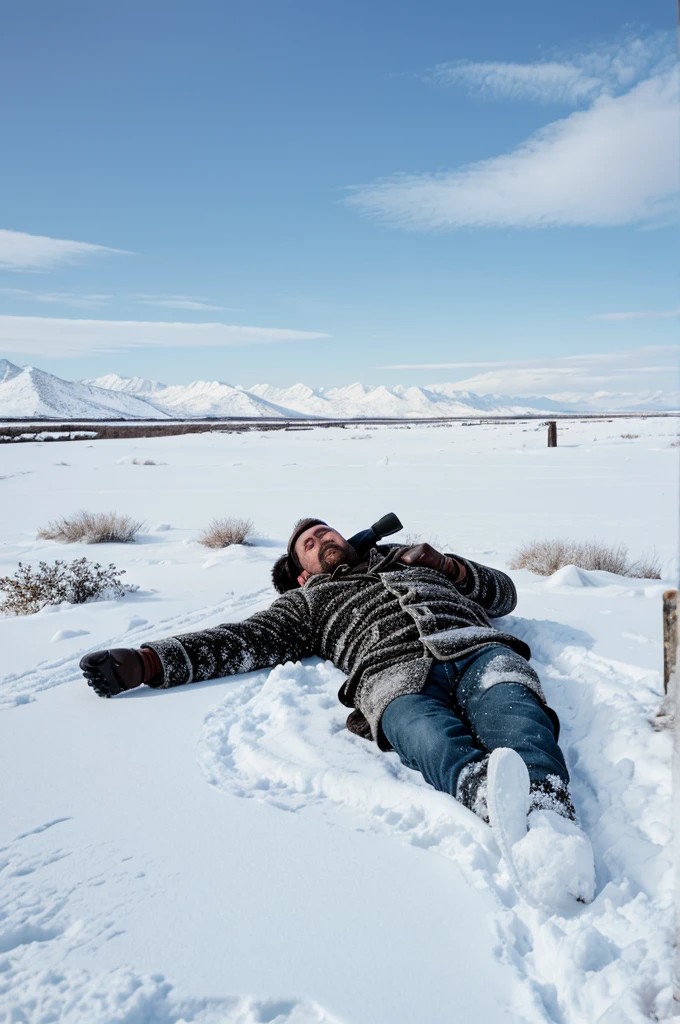 A dead man lying on the snow
