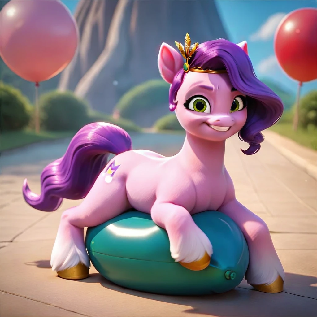 cinematic film still score_9, score_8_up, score_7_up, score_6_up, score_5_up, score_4_up, Digital art, cute,
Pipp Petals, earth pony, muscular, smirking, feral,
rating_questionable,
meadow,
(balloon fetish, looner, sitting on a balloon, balloon sitting:1.2),
(detailed balloon, one balloon, sitpop:1.3),
thick thighs, balloon fetish, sitting on a balloon, one balloon, too heavy,
(tied balloon, tight balloon, necked balloon:1.2),
foreshortening, depth of field, motion lines,
emphasis lines, impact emanata,
screencap, . shallow depth of field, vignette, highly detailed, high budget, bokeh, cinemascope, moody, epic, gorgeous, film grain, grainy