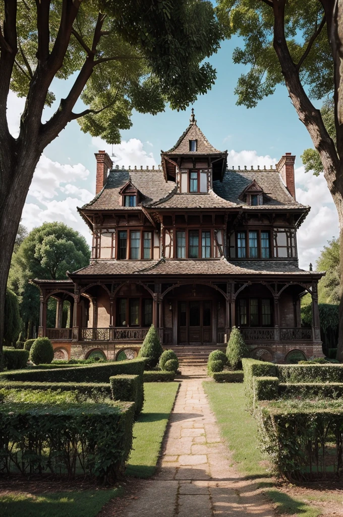 ((best quality)), ((masterpiece)), (detailed), perfect Haunted old mansion in a village with a mysterious history.