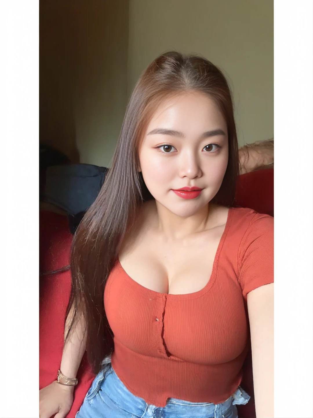 ((Best Quality, 8K, Masterpiece: 1.3)), Focus: 1.2, (Korean artist. Kwon eun bin) Perfect Body Beauty: 1.4, Buttocks: 1.2, Highly detailed face and skin texture, make-up face: regional face. Red lipstick. Fine eyes, Double eyelids, Whitened skin, Long brown hair, (Round face: 1.5), (Big breasts:1.7). ((Ripped Shorts. strap tank top)). Long legs. Full body. Stand. looking forward. Sexy buttocks. visible from behind. shot from the back angle. shot from the back angle. shot from the back angle. in front of a glass wall. daytime city view. in front of a glass wall. daytime city view