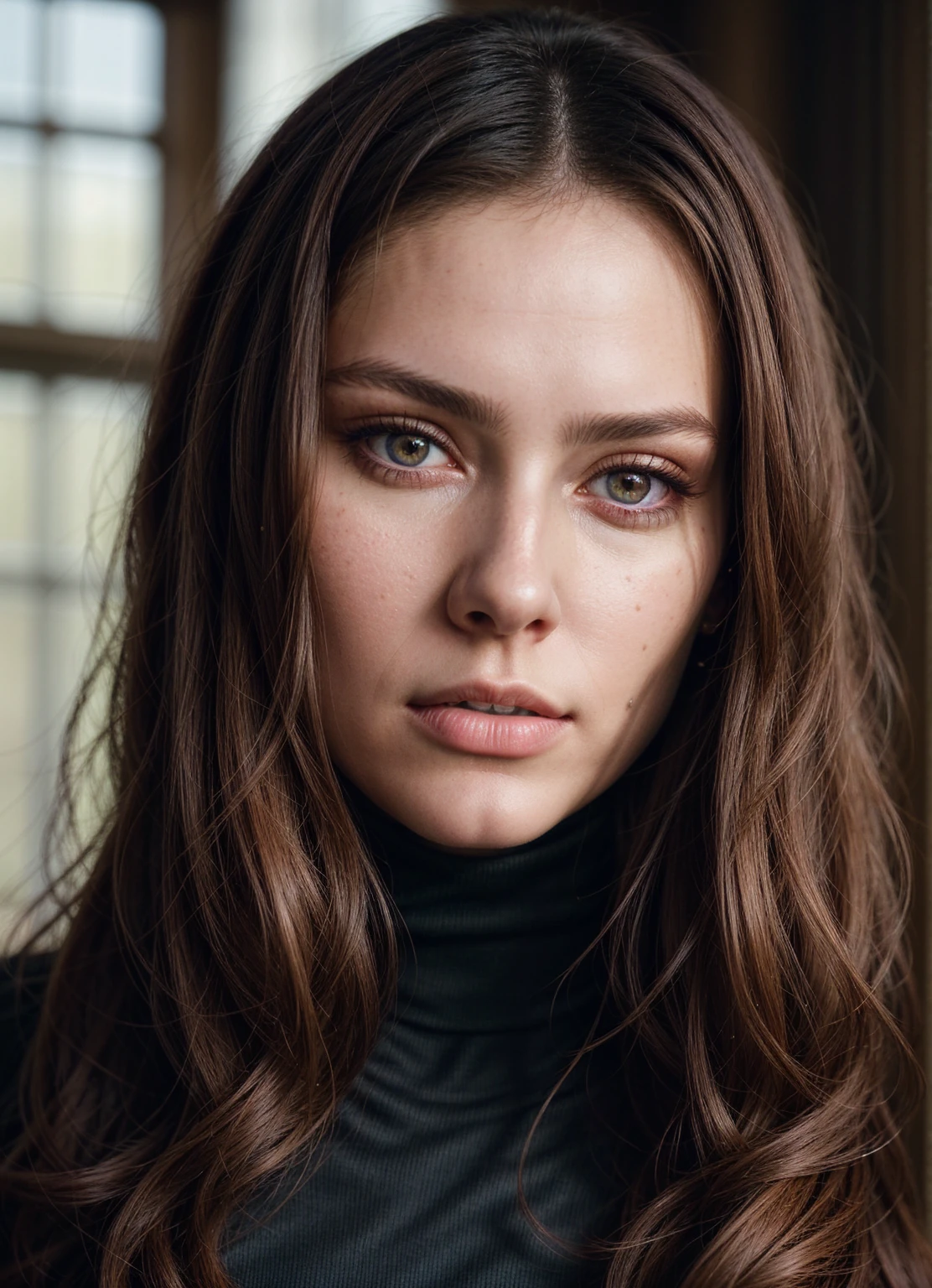 A stunning intricate full color portrait of (sks woman:1), wearing a black turtleneck, epic character composition, by ilya kuvshinov, alessio albi, nina masic, sharp focus, natural lighting, subsurface scattering, f2, 35mm, film grain,