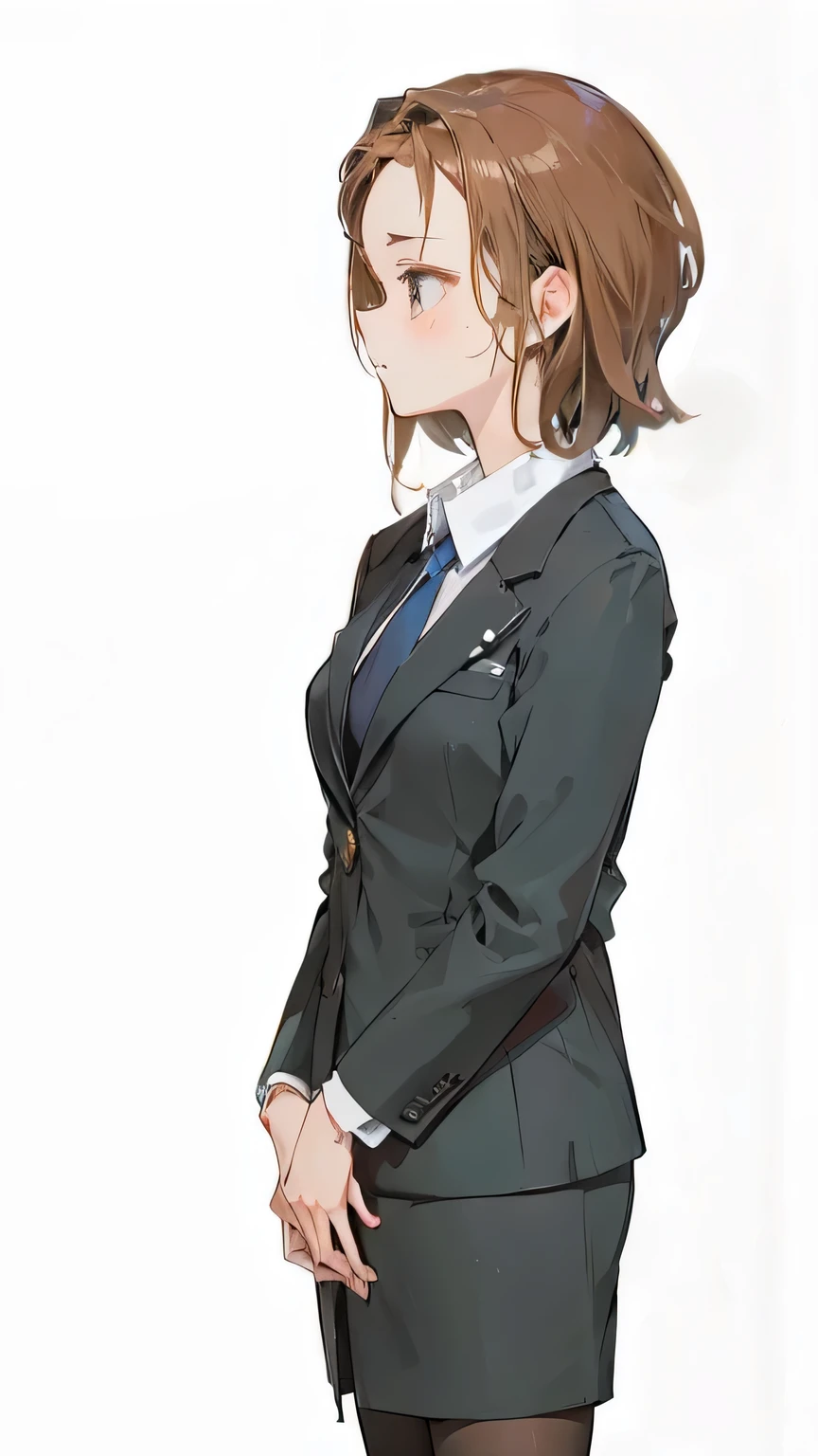 Suit，Anime Girl，Brown short hair，serious