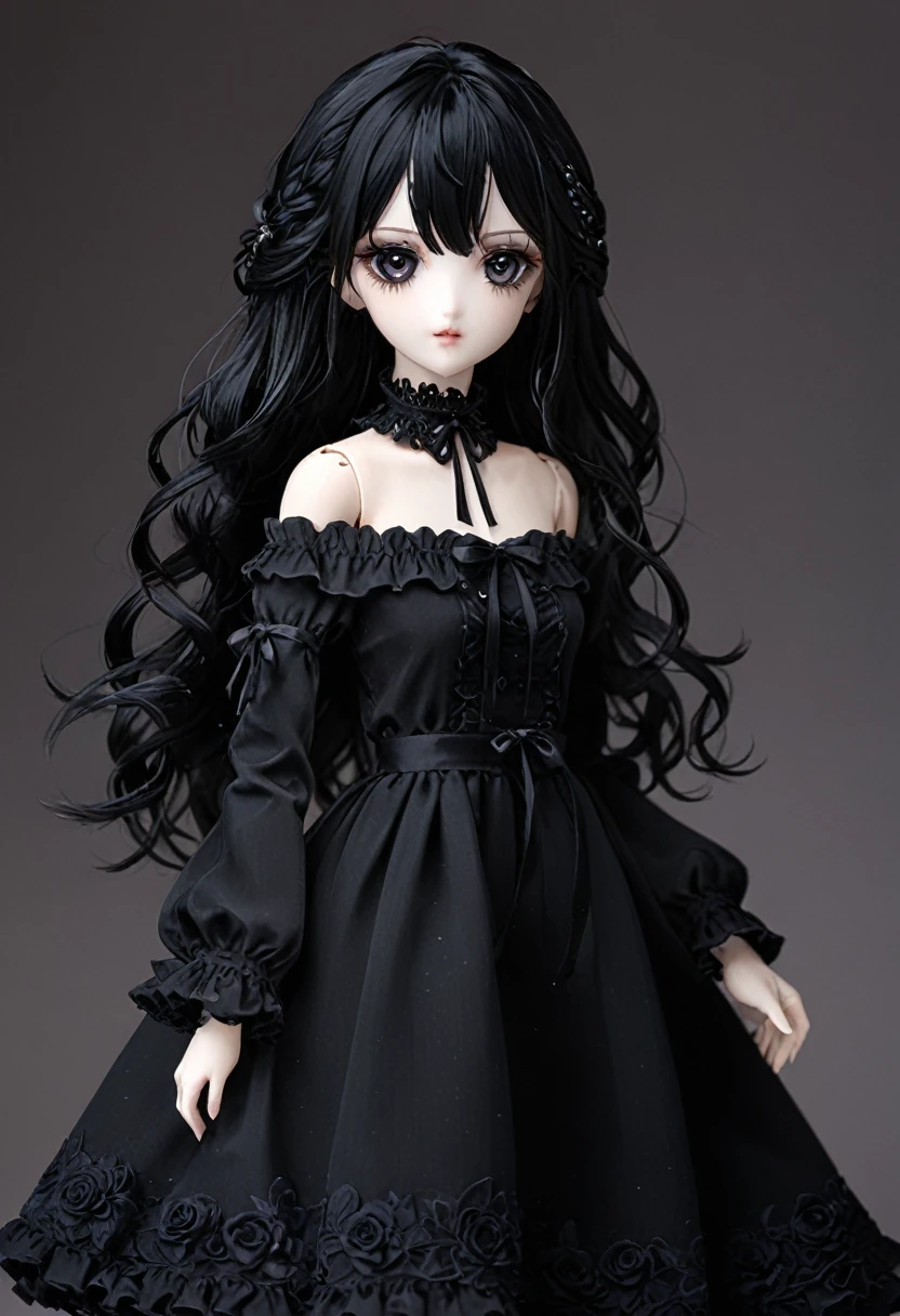 Ball jointed doll、girl、Off-the-shoulder dress、Dark Eyes、Black Hair、whole body