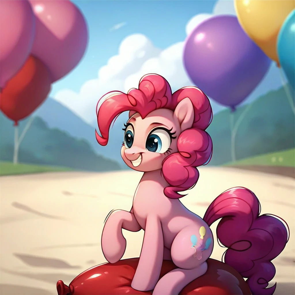 cinematic film still score_9, score_8_up, score_7_up, score_6_up, score_5_up, score_4_up, Digital art, cute,
Pinkie Pie, earth pony, muscular, smirking, feral,
rating_questionable,
meadow,
(balloon fetish, looner, sitting on a balloon, balloon sitting:1.2),
(detailed balloon, one balloon, sitpop:1.3),
thick thighs, balloon fetish, sitting on a balloon, one balloon, too heavy,
(tied balloon, tight balloon, necked balloon:1.2),
foreshortening, depth of field, motion lines,
emphasis lines, impact emanata,
screencap, . shallow depth of field, vignette, highly detailed, high budget, bokeh, cinemascope, moody, epic, gorgeous, film grain, grainy