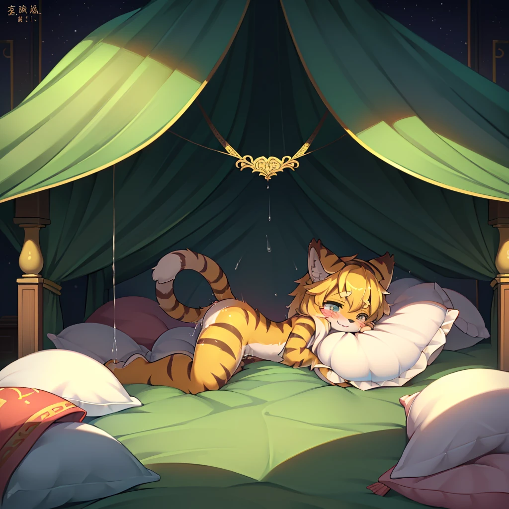 (masterpiece,best quality),my own, The Beast, , (适合任何Pillow背景的光影)), 穿着pajamas可爱女孩在Pillow上摆姿势 ,pajamas,Nature,, (blush),a smile,Pillow头,(很多Pillow),Soft cushion,,Soft pillow quotation,(Pillow损坏),很多Pillow,(Crotch rubbing),((Pillow驼峰)),(Pillow),(A tail),,(充满细节的Pillow),(Love around the protagonist),Steam,(Pillow头),(),(豪华Pillow),(Pillow),(palace),(Palace bedroom),(Pillow),柔软的Pillow,,(Classical European style bedroom ),(excited,shy person,Lack of expressiveness,),,pillow humping,my,tiger tail,tiger ears,Tiger pattern,,Sweat,,Sweaty,(Body swing,身体Shaking lines,Shaking lines),best quality, masterpiece, ((Maximum resolution)), artwork, ,,,(Interior of the palace),(In the bedroom at night),(Deluxe Rococo Canopy King Bed),On a big and spacious bed,(the 女孩 is lying on the bed),Before bedtime,,,Luxurious curtains with ornate ruffles and ribbons surround the bed,((((There are many pillows piled on the bed)))),Detail of Quilt,Detailed bed sheets,Ruffled Bed Skirt,Deep Bed,Background with depth,((详细的Pillow)), ((((大量的Pillow)))),peeing,squatting,water,Urine,Shaking lines,wetting pillows,Flowing liquid,Violent body shaking,剧烈Shaking lines,详细的软Pillow,,((女孩正躺在许多柔软的Pillow上,周围有许多Pillow)),Splashed liquid,Pillow和床上有水迹,caughtpeeing,Lots of liquids,Urine everywhere