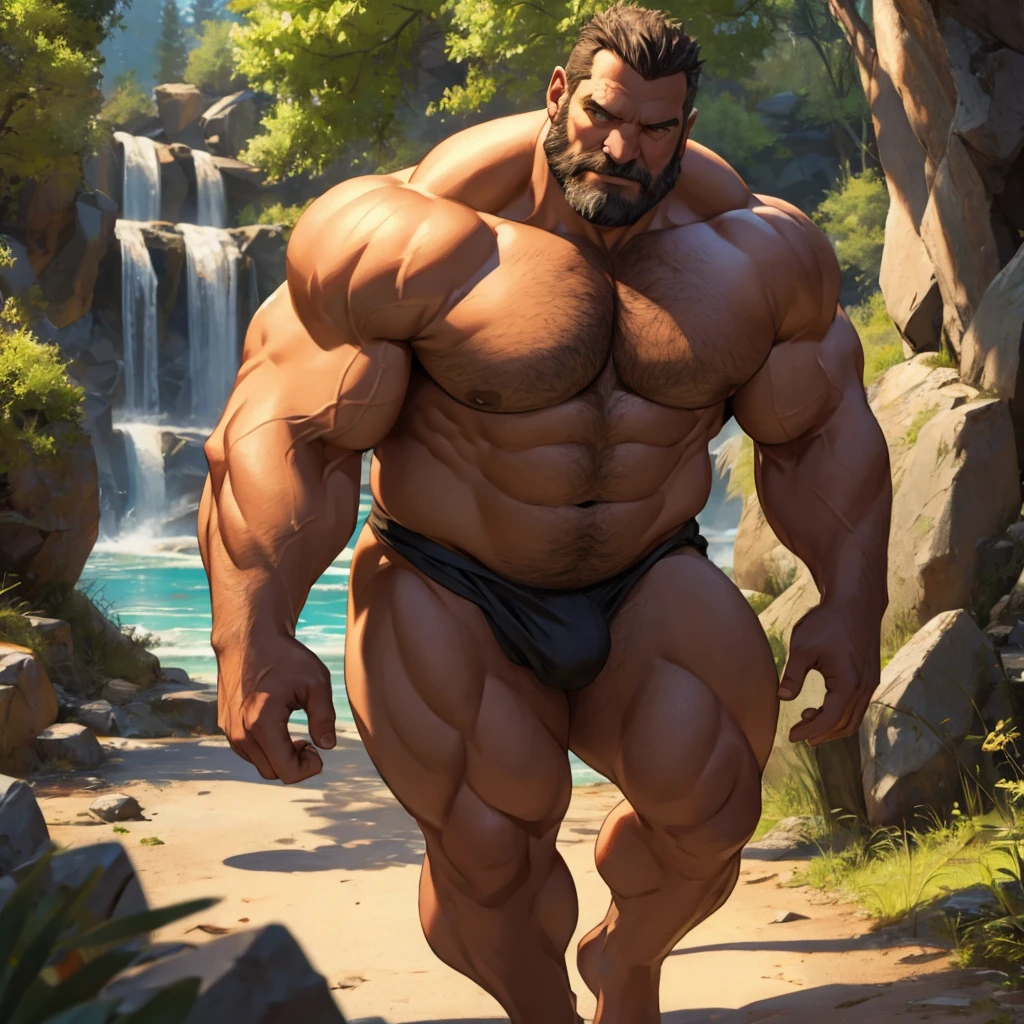 Middle-aged men　Giant　Muscular　naked　walking