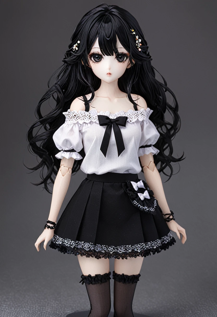 Ball jointed doll、girl、Off-the-shoulder short-sleeve mini skirt、Dark Eyes、Black Hair、whole body