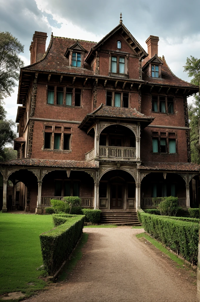 Haunted old mansion in a village