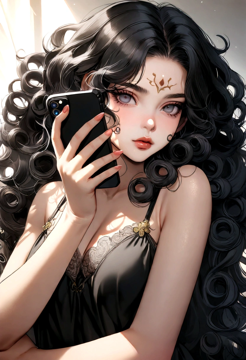 "Ultra-realistic image of a beautiful 19-year-old African-American girl, ,Caramel peel, corps parfait, Prendre un selfie dans la salle de bain avec son iPhone 14, maigre, Taille ultra-fine, cheveux noirs, African short curly hair , Piercing gray eyes.hyper-realistic，anatomie correcte， features are carefully represented，Boucles gratuites, black curly hair, (Short, curly black hair), Long curly long wild black hair, cheveux multiversaux,  Short, curly black hair, black curly hair, Boucles, wavy hair spread out, Boucles baroques, boucles, Curly,Texture des cheveux, Curly bang