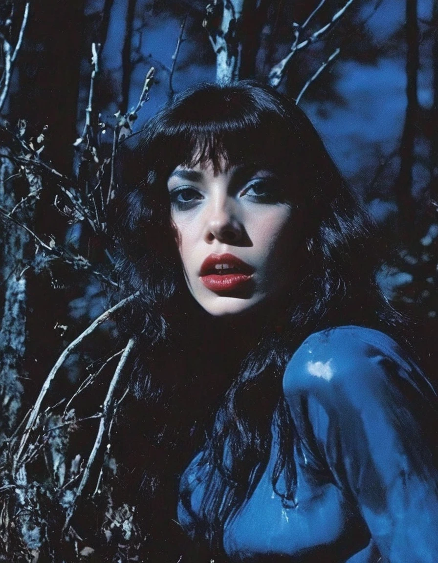 Elvira (Cassandra Peterson) ((nude)) (full figure) ((large natural breasts)) long black hair, standing on a deserted rocky beach in the moonlight, smiling, sexy, seductive, fun, (depth of field) ((masterpiece)) ((best quality)) ((highly detailed))