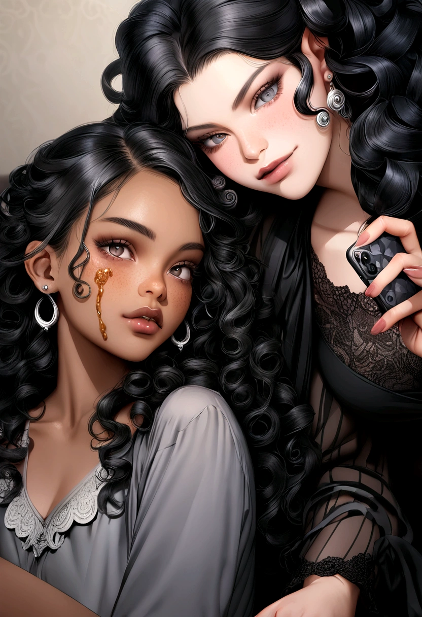 "Ultra-realistic image of a beautiful 19-year-old African-American girl, ,Caramel peel, corps parfait, Prendre un selfie dans la salle de bain avec son iPhone 14, maigre, Taille ultra-fine, cheveux noirs, African short curly hair , Piercing gray eyes.hyper-realistic，anatomie correcte， features are carefully represented，Boucles gratuites, black curly hair, (Short, curly black hair), Long curly long wild black hair, cheveux multiversaux, Short, curly black hair, black curly hair, Boucles, wavy hair spread out, Boucles baroques, boucles, Curly,Texture des cheveux, Curly bang,a little mixed race, sitting on the sofa