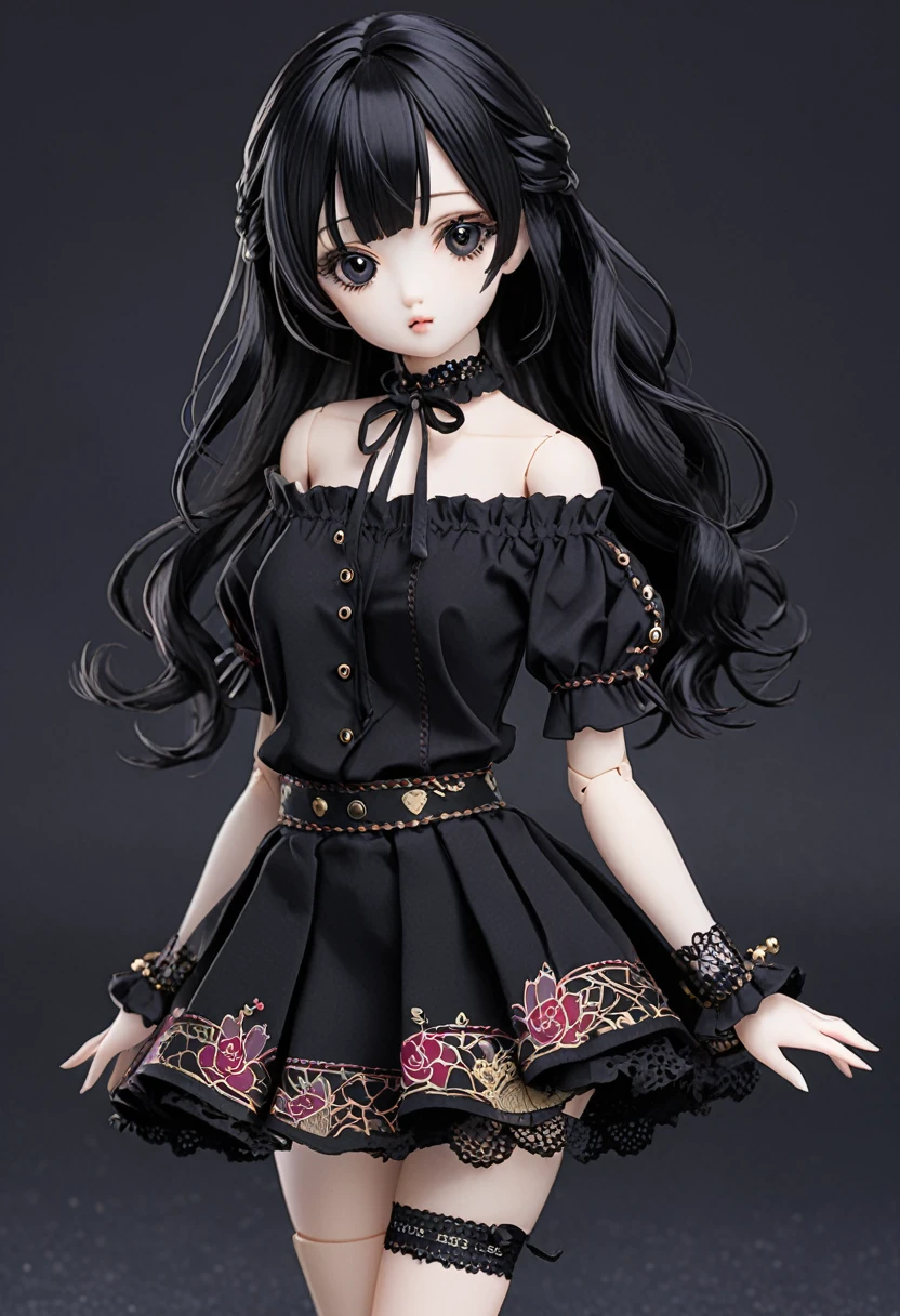 Ball jointed doll、、Off-the-shoulder short-sleeve mini skirt、Dark Eyes、Black Hair、whole body 