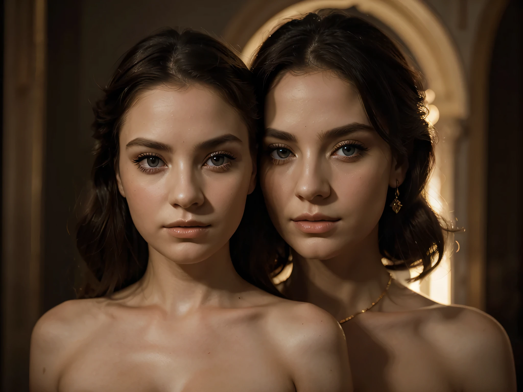 A chiaroscuro portrait of a woman, beautiful detailed eyes, beautiful detailed lips, extremely detailed eyes and face, long eyelashes, porcelain skin, elegant hairstyle, intricate jewelry, dramatic lighting, Renaissance style, dramatic shadows, warm golden tones, dramatic chiaroscuro lighting, ultra-detailed, 8k, photorealistic, masterpiece, cinematic, dramatic atmosphere, elegant and regal