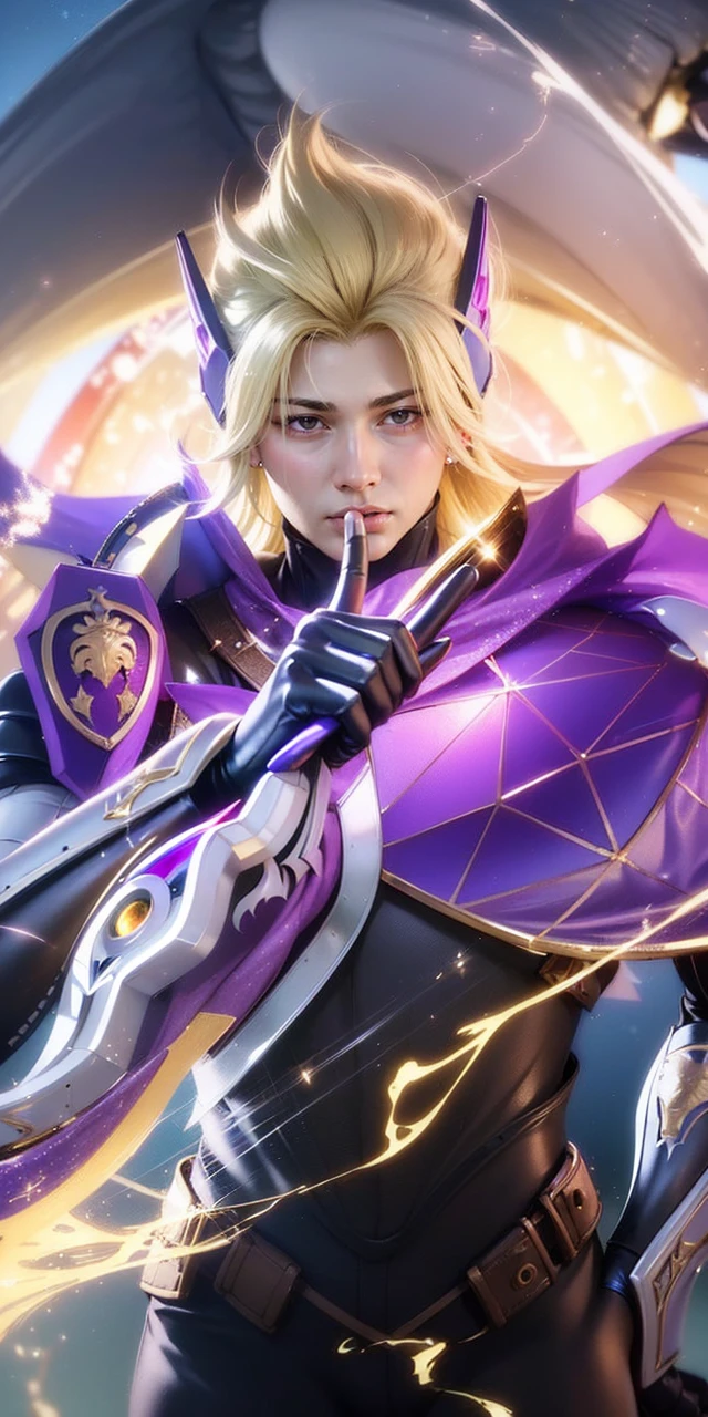 masculine male, masterpiece, ((perfect eyeest quality, (semirealism:1.9), beautiful lighting, (extremely detailed CG unity 4k fhd wallpaper), High Detail, Sharp focus, dramatic outdoors, 1 boy ,19 years old, blue hair, light purpel eyes, smile, Ultra realistic man with brown hair wearing golden armor made of gleaming Sagittarius gold covering his entire body with long wings reaching to the knees made of gleaming gold with golden texture made of gold, Golden bow in right hand and golden arrow in left hand, com raios dourados no do corpo todo, Durante a noite, inspiration from the Japanese anime Saint Seiya, armadura ultra detalhada e realista, ultra realista e detalhada.