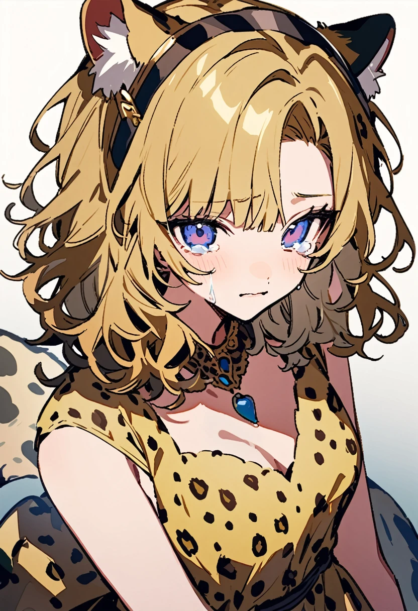 masterpiece, Highest quality, Illustration of the novel, High resolution, 18+ Adult content, Sensual, Intimate, Emotional, Passionate, romantic, sweet, Adorable, Innocent, Pure, Charmな, Charmな, Charm, mysterious, Charmな, Charmな, Immersive, Charmな, dream-like, Surreal, Imaginative, Whimsical, Artistic, Avant-garde, timeless, elegant, Sophisticated, chic, Sophisticated, personality, original, Charmな,(( A Cheetah/A cheetah/Cheetah Dress:1.3)),((Beautiful Tears))、Upper Body