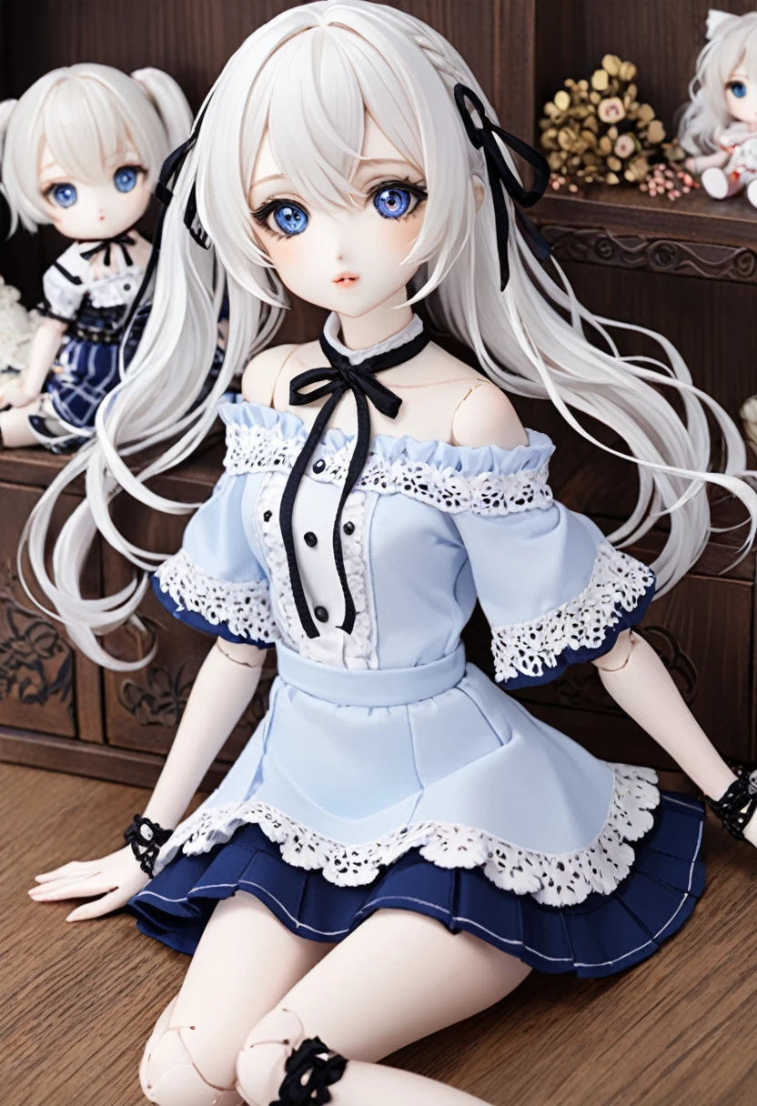 Ball jointed doll、girl、Off-the-shoulder short-sleeve mini skirt、Blue Eyes、White Hair、whole body