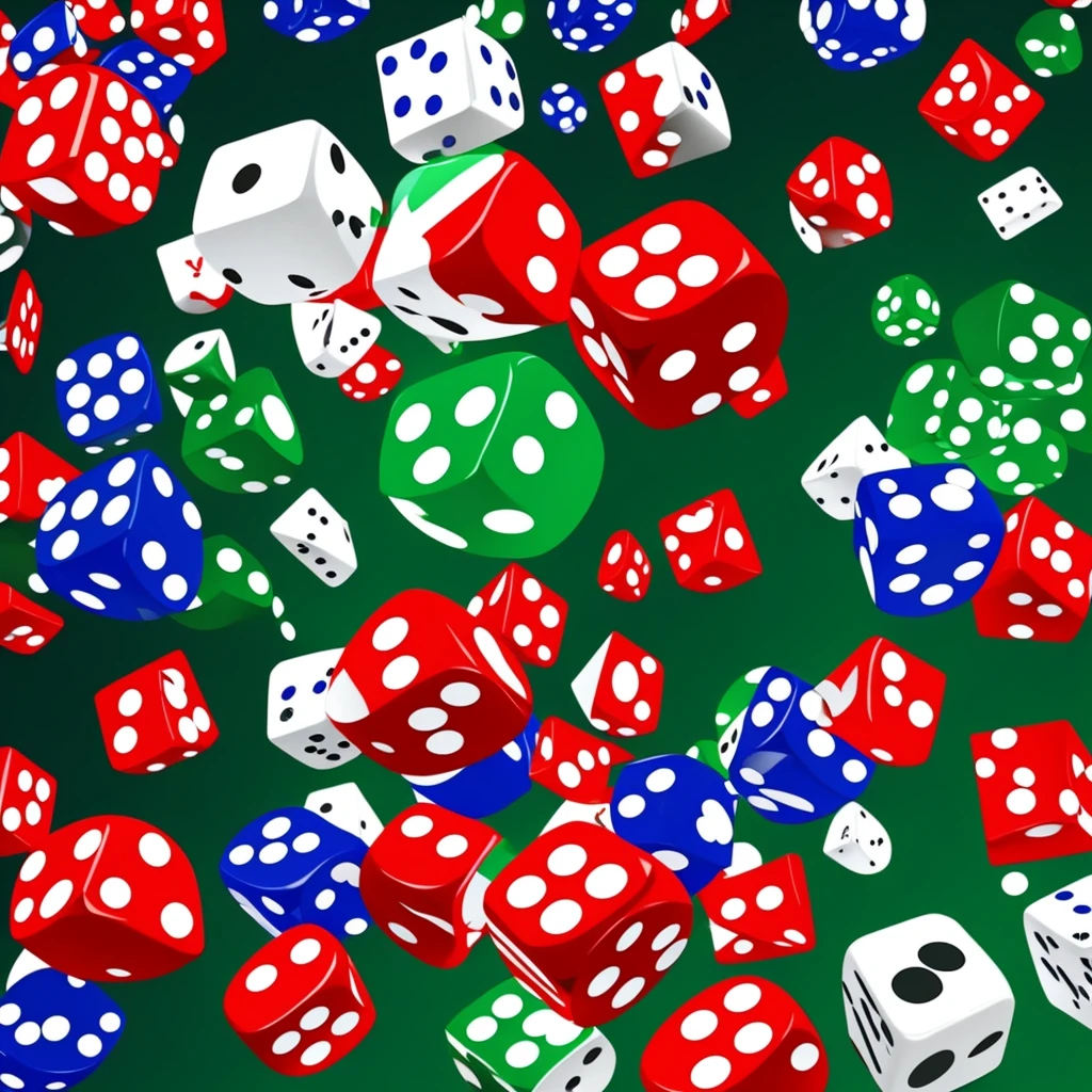 Game poster, dice, gamble, Chips flying and scattered from the center,dice
