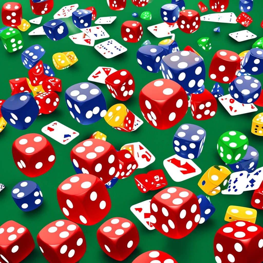 Game poster, dice, gamble, Chips flying and scattered from the center,dice