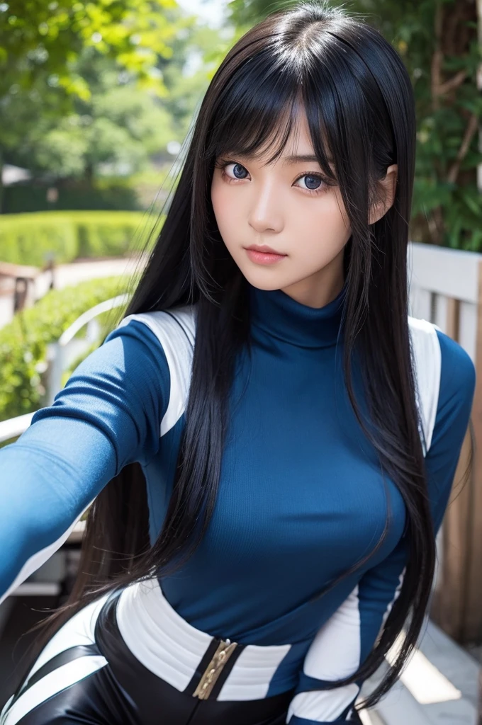 25-year-old female,Black Hair,Asian,Korean style long hair,,Long Bangs,Blue Eyes,Dark Skin,Riders,Selfie
