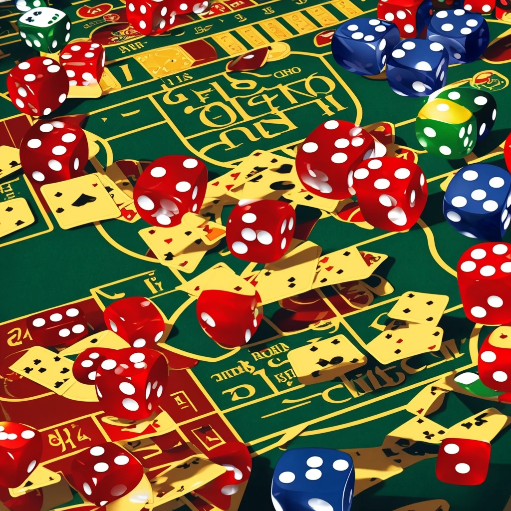 a close up of a poster with a dice and casino chips, No one dares to gamble, Game poster, rolling dice, let's get dangerous, dice, gamble, let&#39;s Play, 🔥 😎 🕹️ 👀, Game poster, lots of dices everywere, CMS, holy dice in the clouds, casino, futuristic CMS card game, gamble