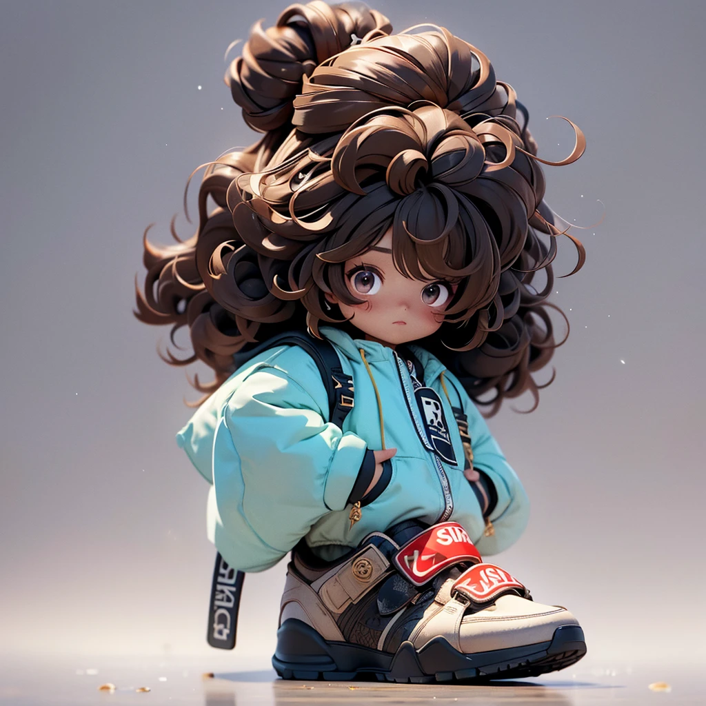 Curly brown hair, bun, dark skin, black eyes, streetwear fashion, smug