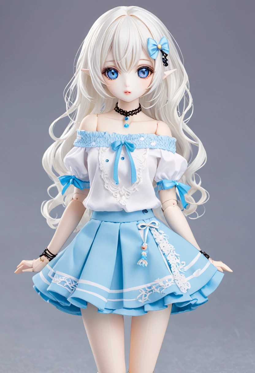 Ball jointed doll、girl、Off-the-shoulder short-sleeve mini skirt、Blue Eyes、White Hair、whole body