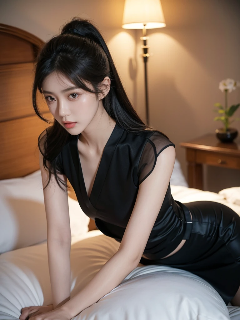 Innocent student girl black silk low cut big