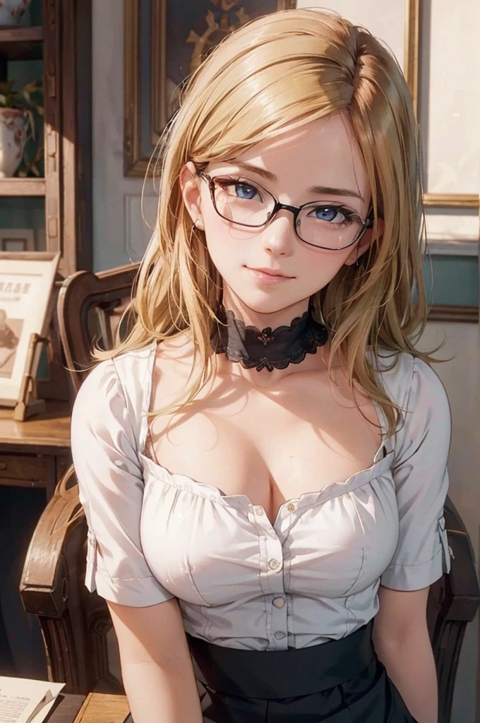 Masterpiece, 最high quality, high quality, High resolution, high quality texture, high quality shadows, High resolution, Beautiful details, Detailed CG, Detailed Texture, Realistic representation of face, Realistic, colorful, delicate, Cinematic Light, Side light, Lens flare, Ray Tracing, sharp concentrated, (1 Girl,concentrated:1.3), ( Intricate details, compensate, PureErosFaceV1:0.5), (細部まで美しいdelicateな顔, 緻密で美しいdelicateな瞳, Perfect Facial Proportions, Dense skin, Optimal ratio of four fingers to one thumb, Arms under chest, Modest chest, Wide Hips, Smooth upper abdomen, 30 years old, blue eyes, glasses,cabin attendant uniform,white blouse,tight fitting black skirt,black stockings, excellent secretary ,working as a secretary, wooden desk, wooden chair, house wife, the gaze of true love, lips of temptation, A look full of compassion ,a smile full of love, i love you, Acting lovey-dovey, air fortress hair, blonde hair, I love you so much I'm crazy,i love you