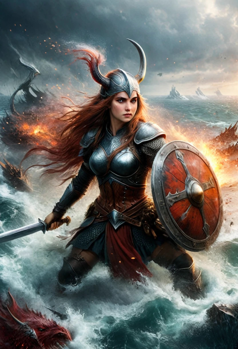 several viking women on their backs walking over a river,shirtless,female back,viking,big black nails,redhead,braided and messy hair,wet body,hot steam in the air,lit candles,vikings,nordic,valhalla,nordic runes,hand drawn,illustration,art nouveau,tarot cards