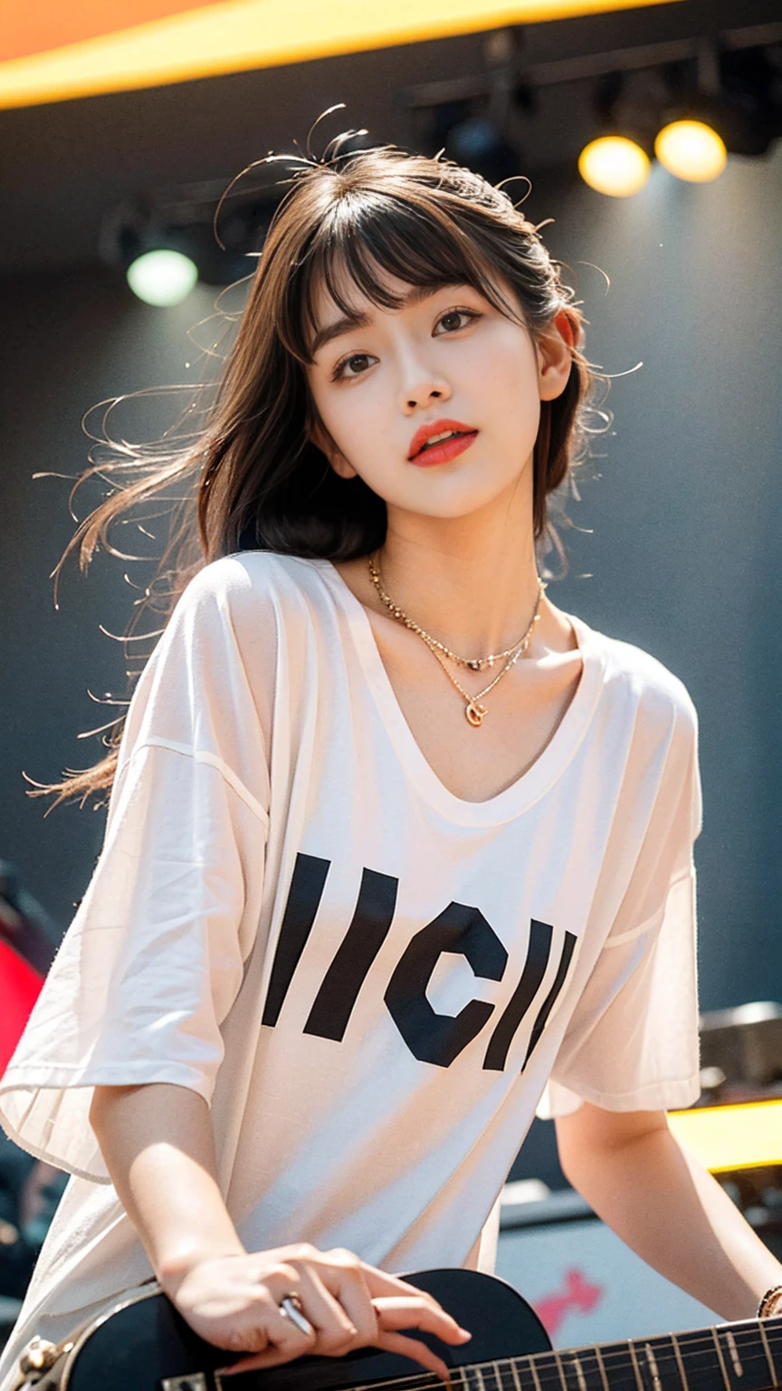 Your Creative Inspiration - Try SVIP For Free Try It Now
SeaArt Bot
Txt2Img
Default
16:23:00
Expires in 13 Day(s)
((top-quality))、(masterpiece:1.4)、Raw photography、8K、((Top image quality))、 ((hight resolution)),Beautiful face in every detail、Realistic human skin、Gentle expression、(One lady:1.3 )、realisitic、Photoreal sit extra ((medium hair:1.2))、(Cute hairstyle)、(Beautuful Women)、(She looks like a cute Japanese girl:1.3)、(mannish)、((Pretty Woman))、(Beautiful hair)、((dark brown hair))、(((Red cheeks)))、(Her eyes are big:1.3)、20-year-old beauty、(her face is small:1.3 )、small head、((long neck))、pale skin、Spot-free skin、With bangs、Everyone longs for、japanese beautiful woman、((eight heads high))、(a necklace)、(music festival:1.4)、((Outdoor stage))、singers、(Concert T-shirt)、smil、(Oversized clothes:1.3)、Happy look、(On stage:1.3)、Stand Microphone、wristbands、A bracelet、((young woman admires her))、Charismatic model、she has many fans、rock band、(I can see the sky)