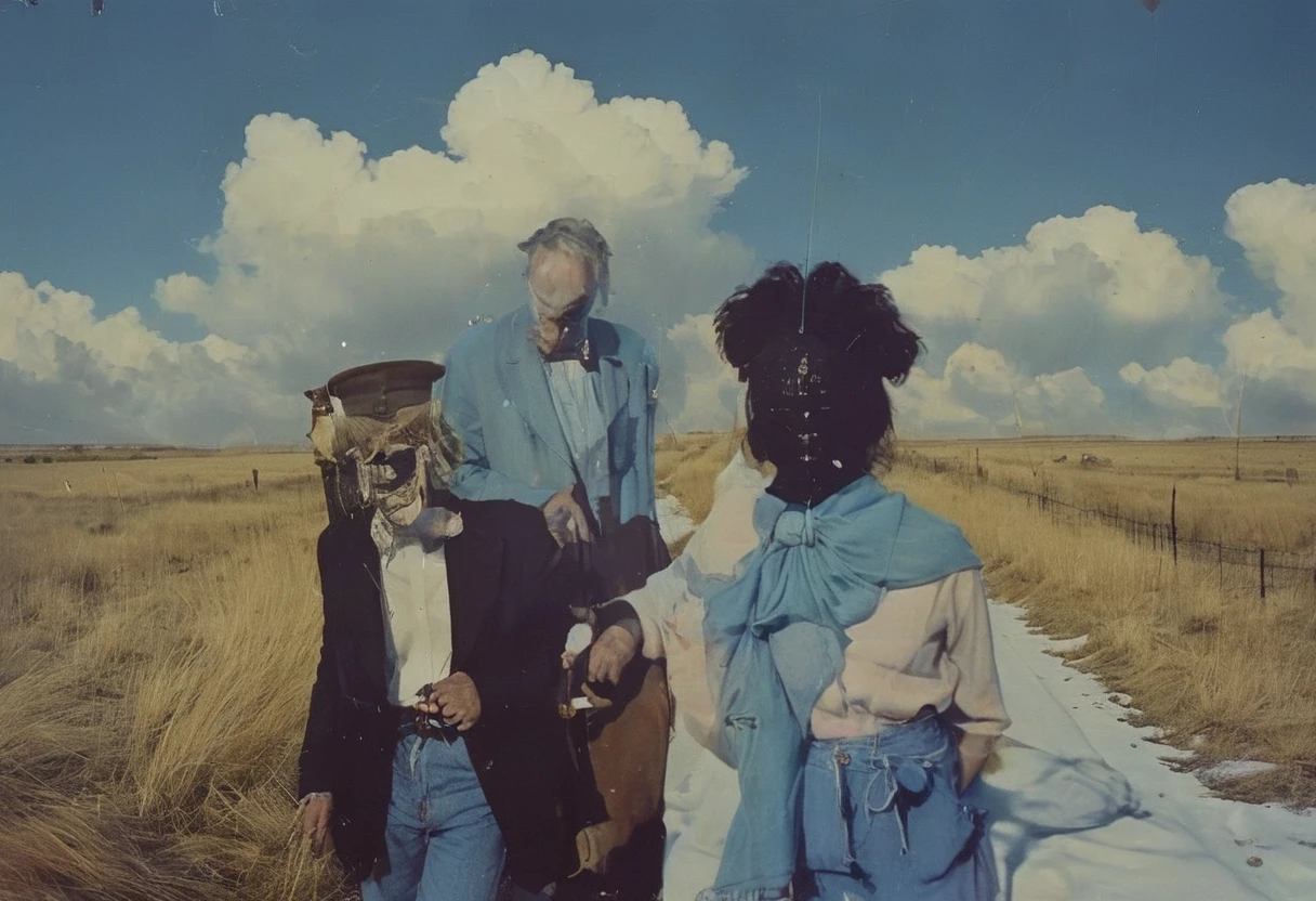 film photography, vintage, fashion shoot of horror, blue background