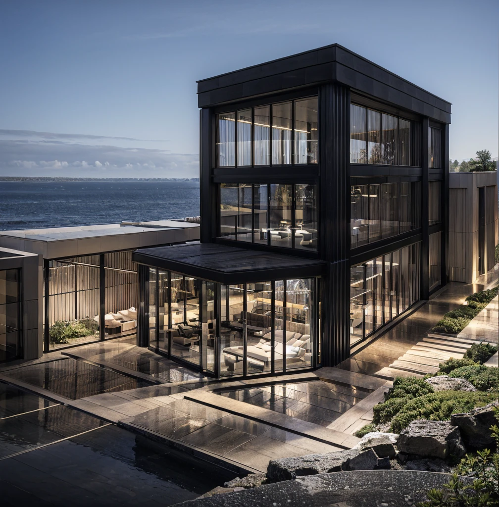 RAW photo, ((Black wall:1.3)) modern house,marble texture,wood, (road:1.3), (sidewalk:1.3), (sidewalk trees:1.3), (residences area:1.4), daytime, daylight, (high detailed:1.2), 8k uhd, dslr, soft lighting, high quality, (sharpen:1.5), 