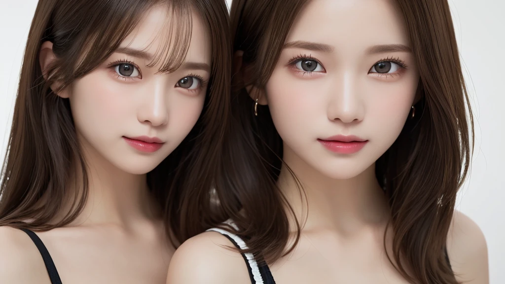 (((High tone color、Blonde、White background)))、An innocent 18-year-old girl、((Frills、race、tight、Blonde、forehead、Dramatic Pose))、smile、Long Hair、White background、RAW Photos、(8K、Highest quality、masterpiece:1.2)、(Exquisite detail:1.4)、(Realistic:1.4)、Octane Rendering、Complex 3D rendering with ultra-detail、Studio Soft Light、Rim Light、Sharp details、Very detailed、Realistic skin texture、detailed aspects、Beautiful details、Very detailed CG Unity 16k wallpaper、Compensate、(Detailed Background:1.2)、Shiny skin、panties、 bra、