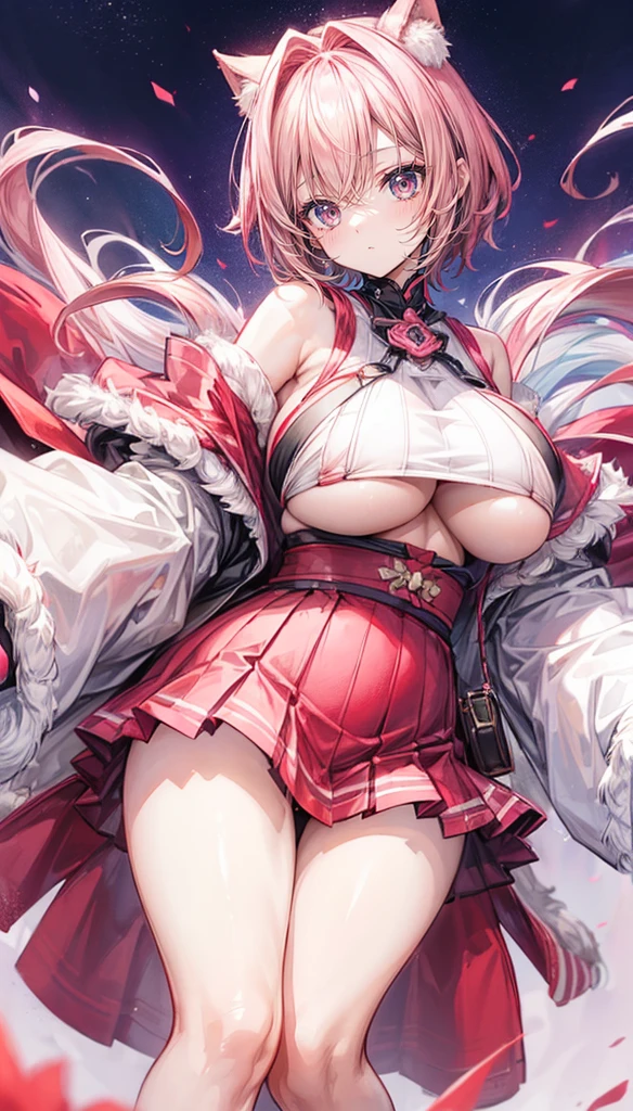 (((Double the size of your boobs))), Japan Night Background, Keep your hair short, Change into a pink fluffy coat, Change into a tight skirt of red color, There is a luster on the 