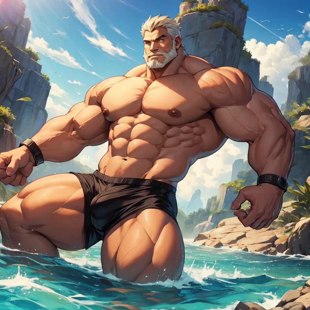 Adult male　Giant　Muscular　naked　Floating