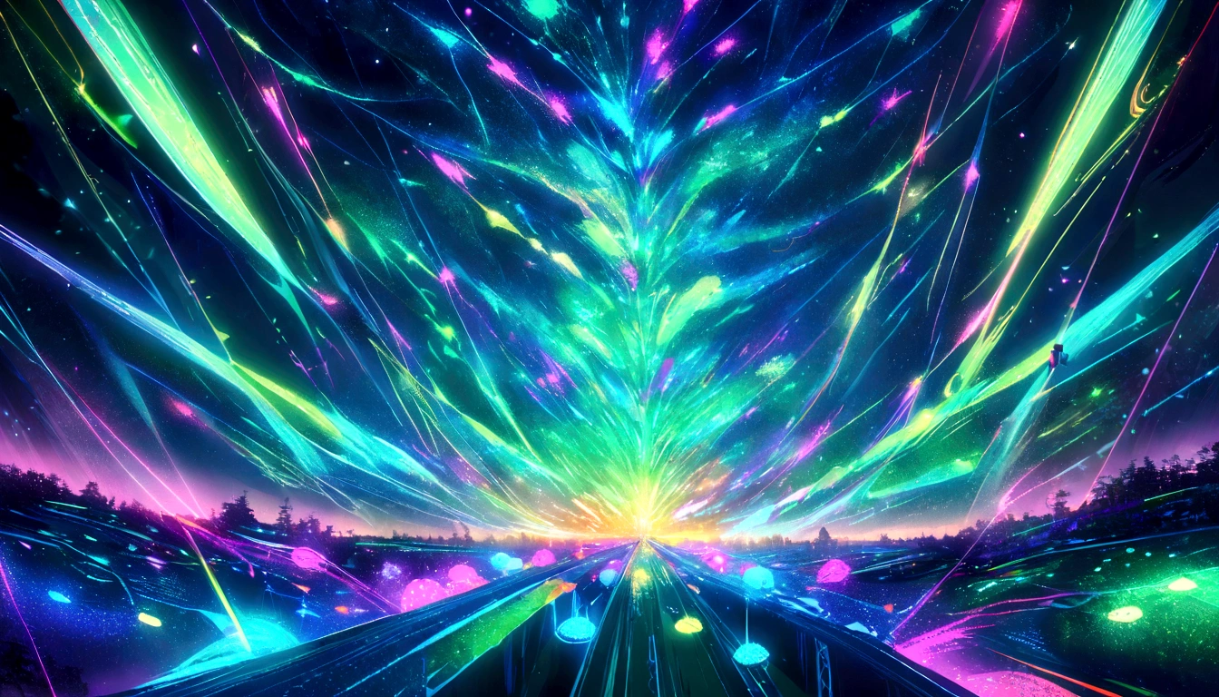 A vibrant digital network landscape with interconnected nodes and glowing data streams. The image should have a sense of motion and energy, with blue and green colors dominating the scene, symbolizing data flow and connectivity.