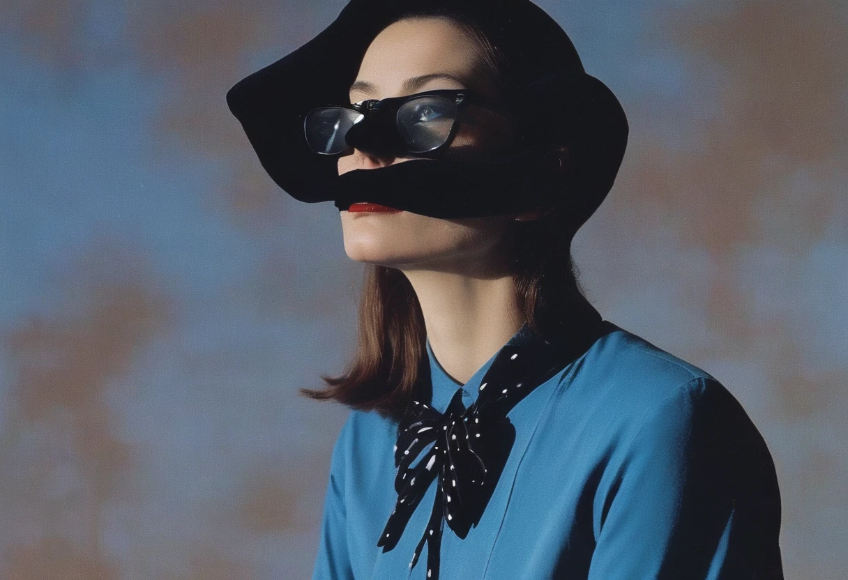 film photography, vintage, fashion shoot of horror, blue background
