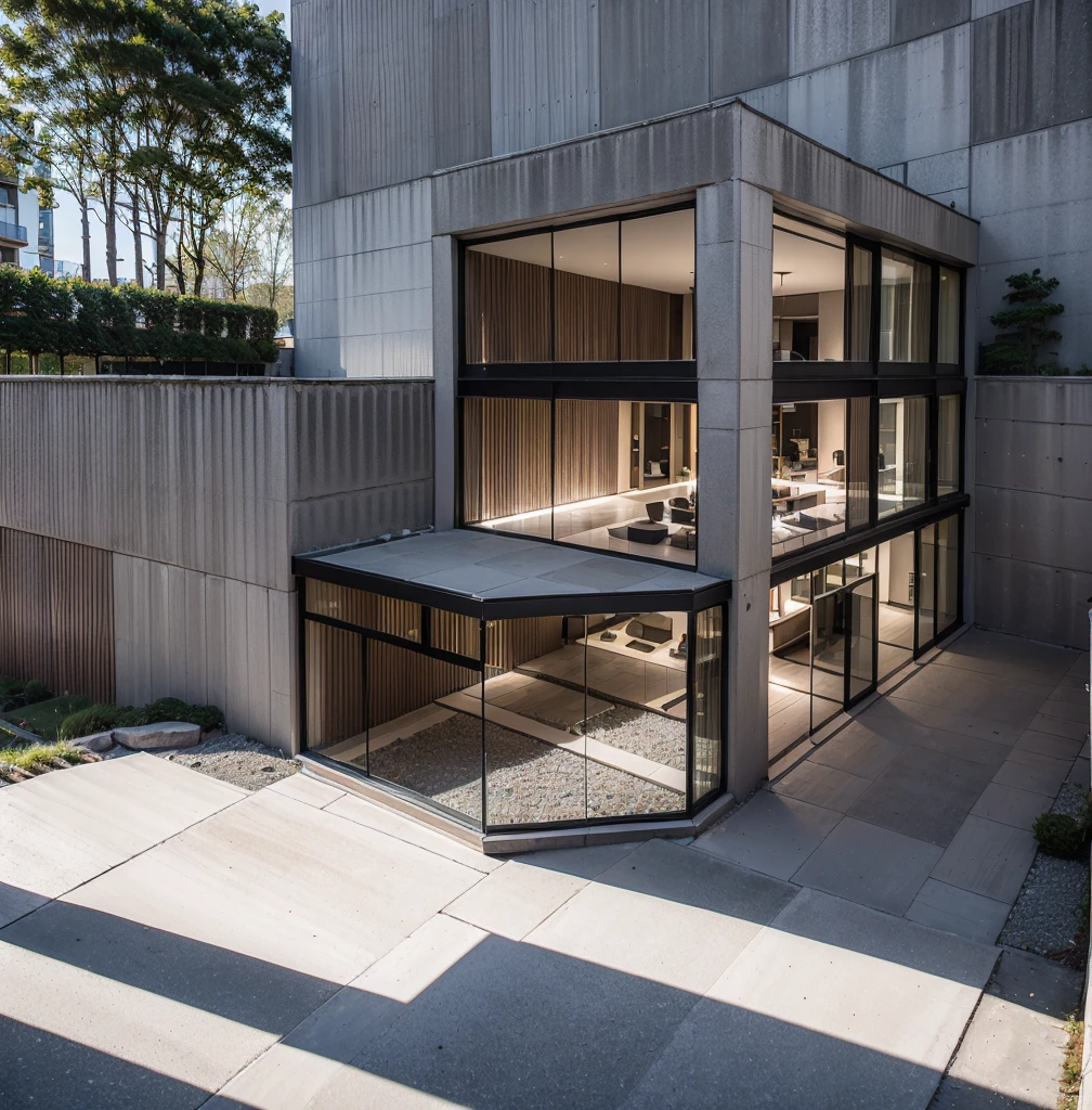 RAW photo, ((Black wall:1.3)) modern house,marble texture,wood, (road:1.3), (sidewalk:1.3), (sidewalk trees:1.3), (residences area:1.4), daytime, daylight, (high detailed:1.2), 8k uhd, dslr, soft lighting, high quality, (sharpen:1.5), 