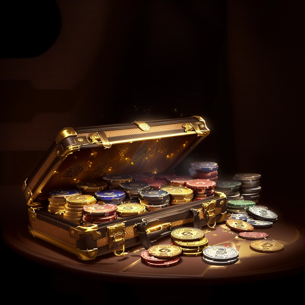 There is a suitcase full of coins on the table, Loot Boxes, Treasure Box, There are many gold coins,  poker, Game image, Treasure Boxs, author jeonseok lee, author：John Lagata, casino, Game Background, Treasure background, Gold and treasure, Background Image, mobile Game Background, From NCSOFT
