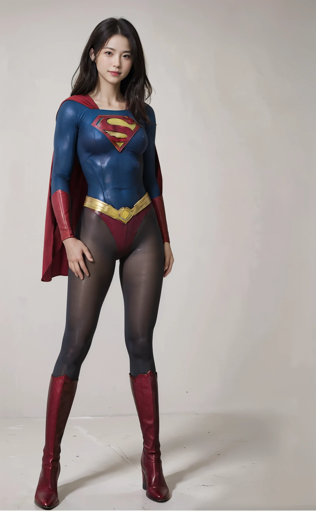 No background、(((Beautiful legs in black tights.)))、(((Legally express the beauty of your smile)))、((((Make the most of your original images)))、(((Body-hugging Supergirl costume)))、(((Supergirl Costume)))、(((Beautiful Hair)))、(((suffering)))、(((Please wear black tights....、Wear red boots)))、((Best image quality、8K))、((Highest quality、8K、masterpiece:1.3))、(((Preserve background )))、Sharp focus:1.2、Beautiful woman with perfect figure:1.4、Slim Abs:1.2、Wet body:1.5、Highly detailed face and skin texture、8K
